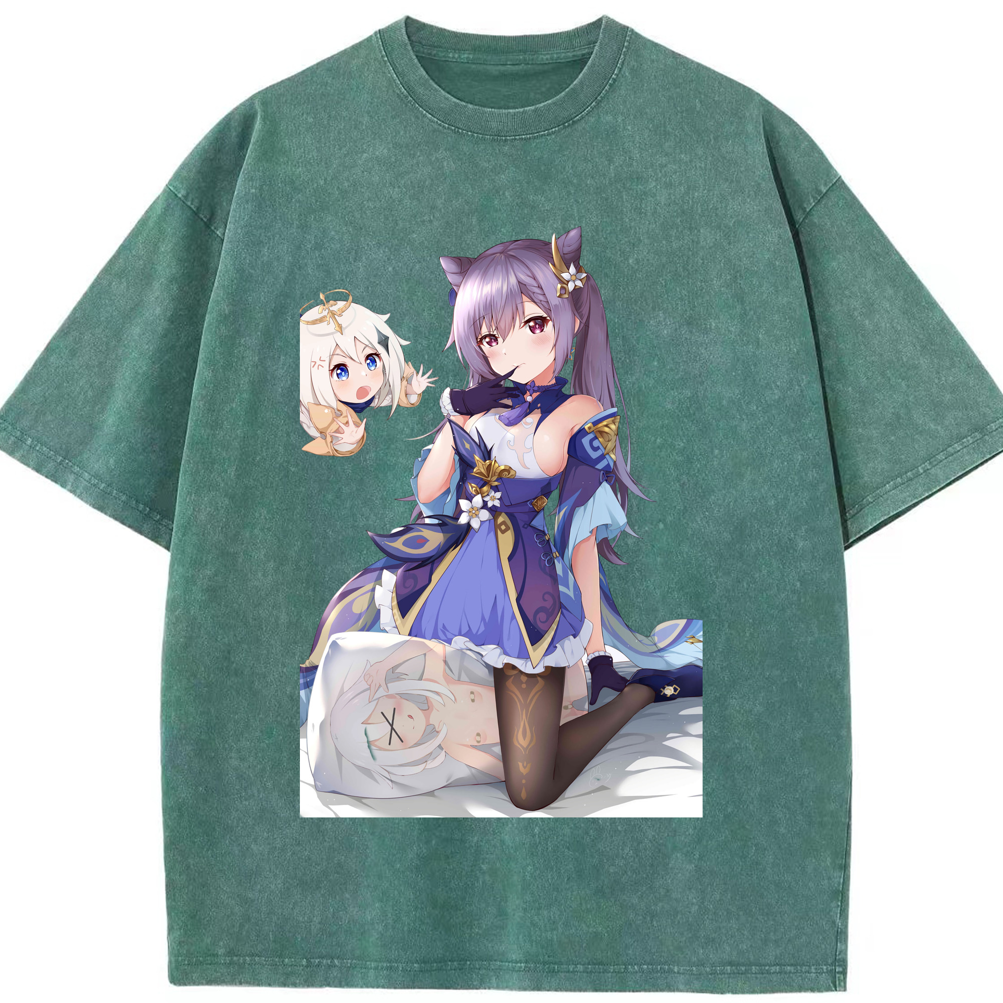 げんし神 刻晴 こくせい genshin Kokusei 綿100% ヴィンテージ風 半袖Tシャツ（フロントプリント）